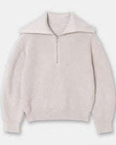 Women V Neck Half Zip Lapel Collar Long Sleeves Knit Sweater Zarnesh